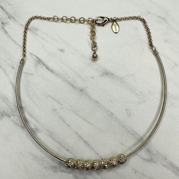 Chicos Gold Tone Rhinestone Studded Collar Statement Necklace 20" ✨ - Picture 2 of 14